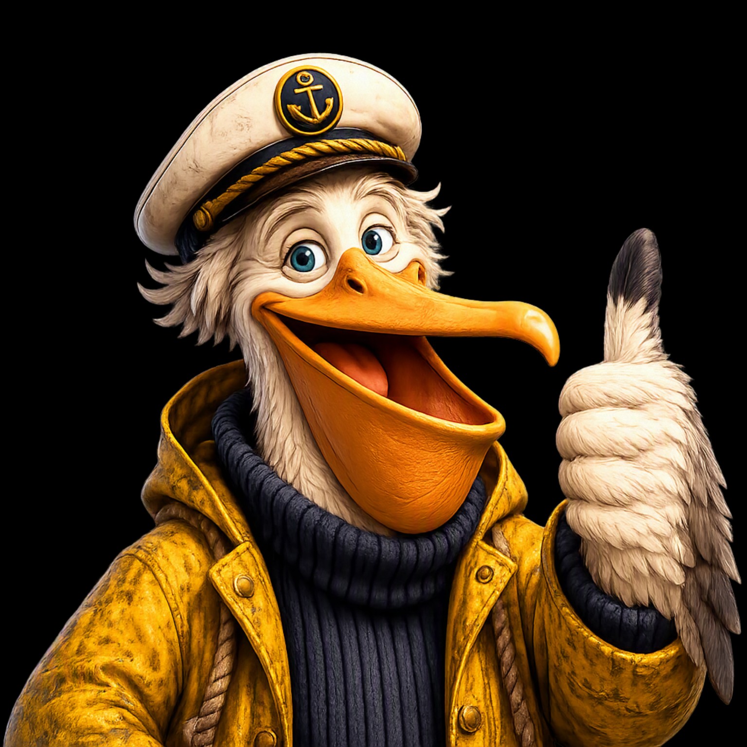 Salty, the Look to Hook pelican mascot, giving a thumbs up